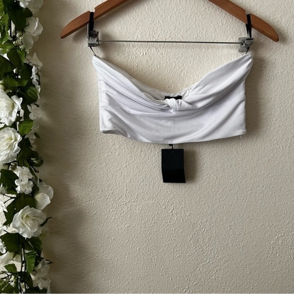 NBD White Strapless Twist Detail Halena Crop Top - Picture 2 of 12